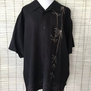 Havanera  XXL Black Bamboo Embroidered Linen Shirt Retro Aloha 2XL Charlie